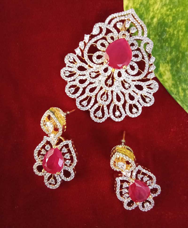 Rani Pink Highlighter stone and AD Stone Locket Set