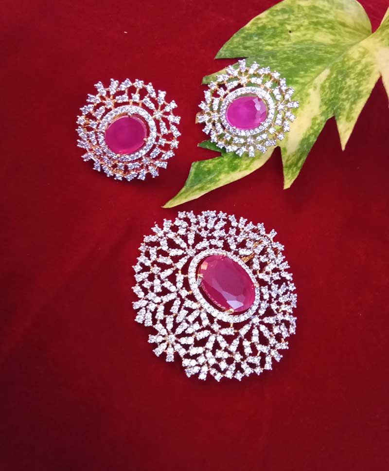 AD Stone Locket Sets Cherry Pink Highlighter Stone