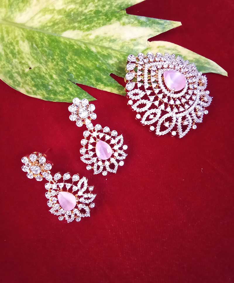 AD Stone Locket Set with Pink Colour Stone