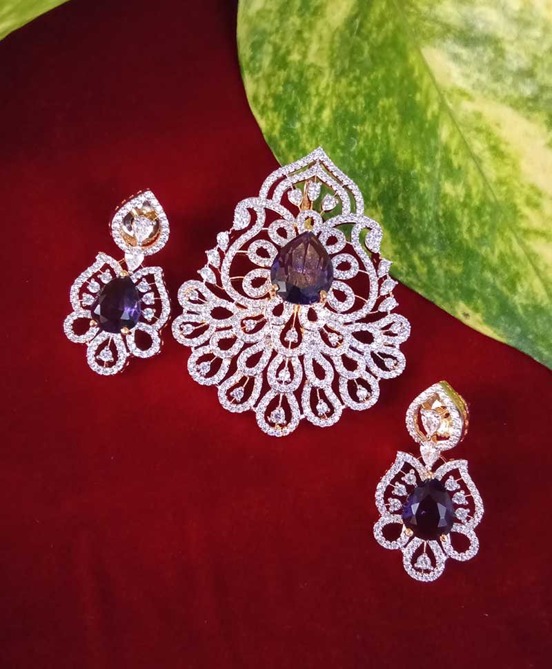 Purple Stone and AD Stone Locket Set