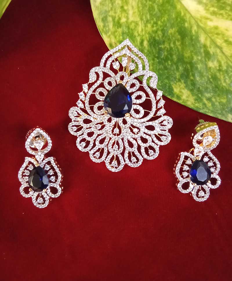 Sapphire Blue Stone and AD Stone Locket Set