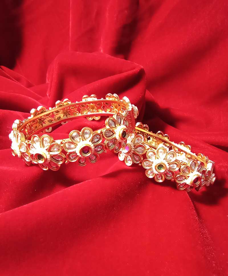 KUNDAN STONE MULTI COLOR SCREW BANGLES - SIZE 2.6  SOLD