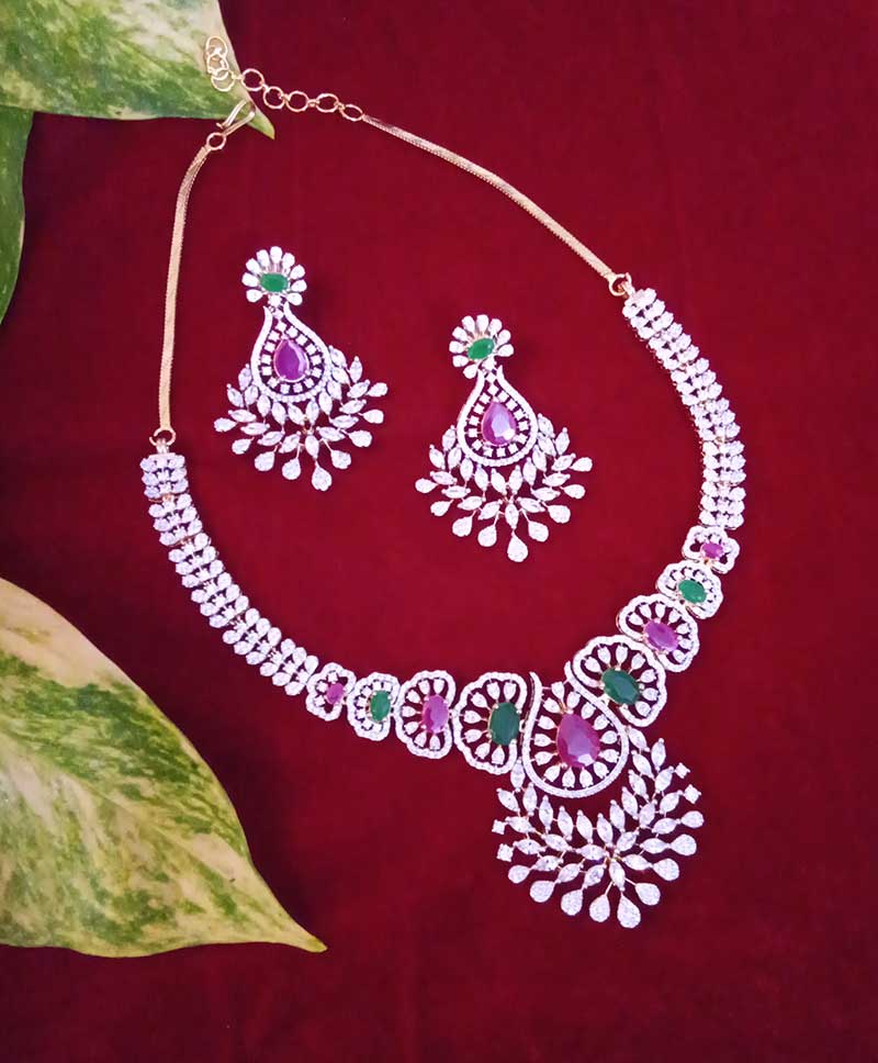 Multi Colour AD Necklace Set - ( SOLD)