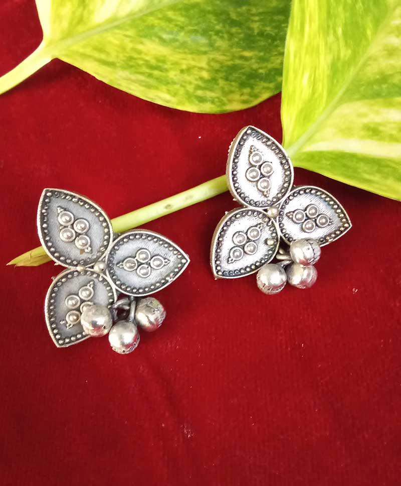 Oxidised Earrings - LEAVES WITH OXIDISED BALLS