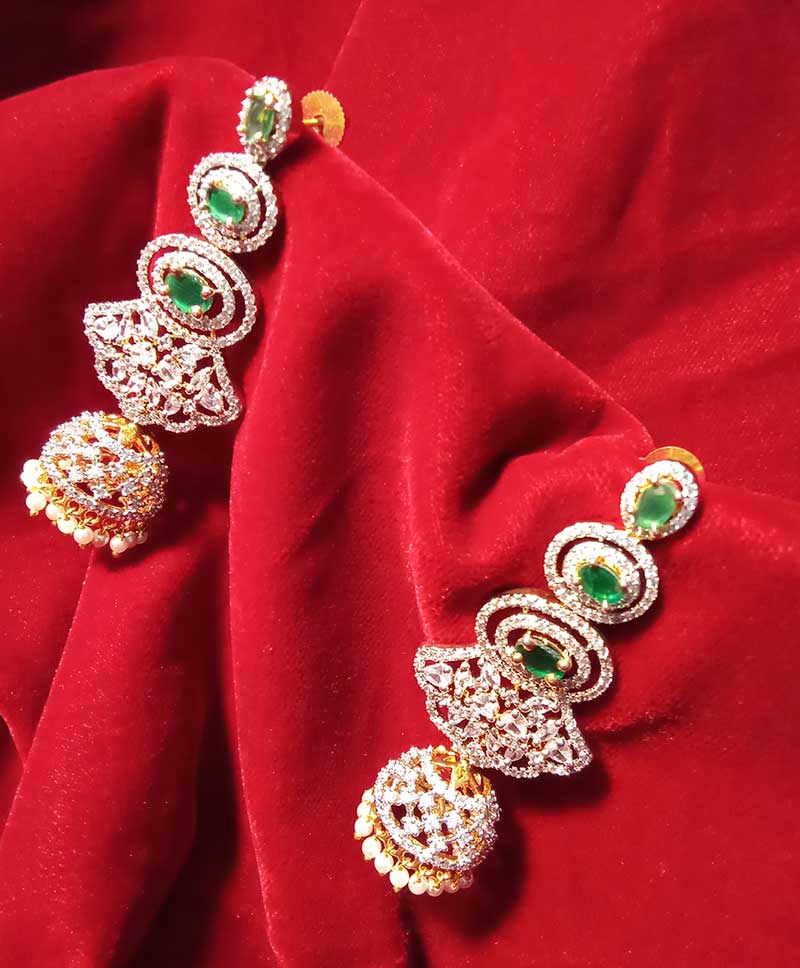 White and Green AD STONE TRENDY Earrings