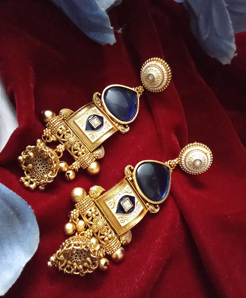 Antique Earrings - BLUE ENAMEL