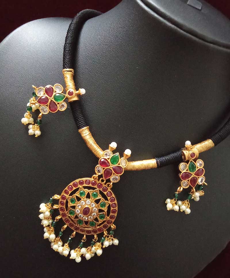 EHTNIC BLACK ROPE NECKLACE WITH MEENAKARI PENDANTS SET