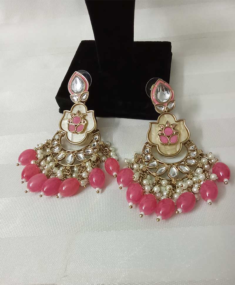 MEHENDI POLISH KUNDAN LONG DROPS - PINK