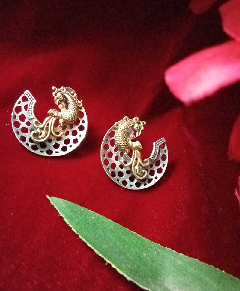 Oxidised Golden Polish Dove Earrings