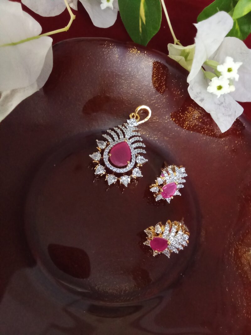Rani Pink with  White Zercon Studded Locket Set - Image 2