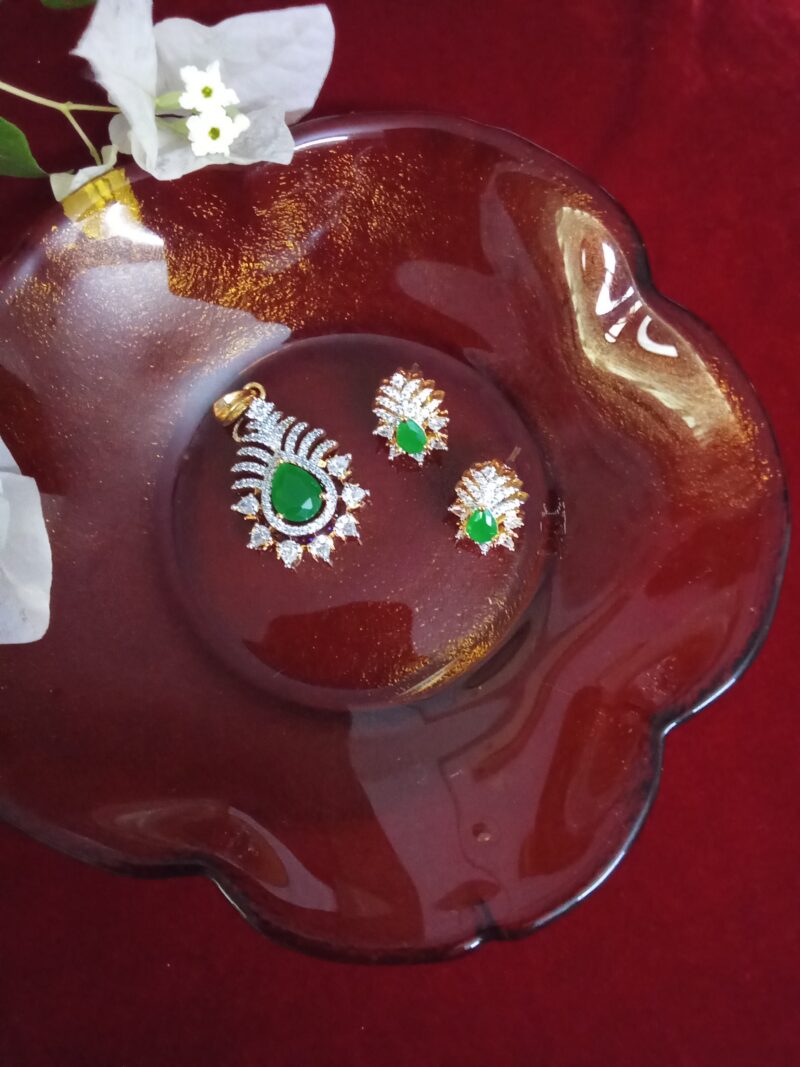 Bottle Green with White Zercon Studded Locket Set