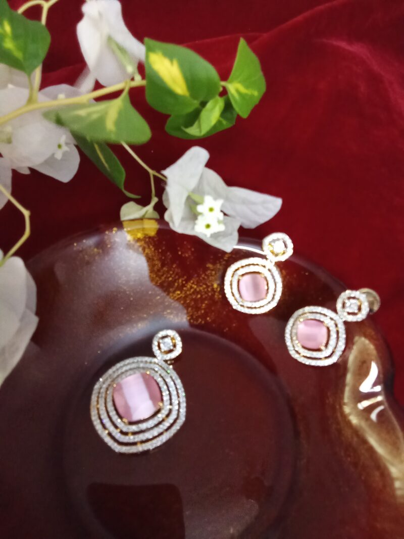 Baby Pink  Cats Eye Stone with White Zercon Studded Locket Set -(SOLD) - Image 4