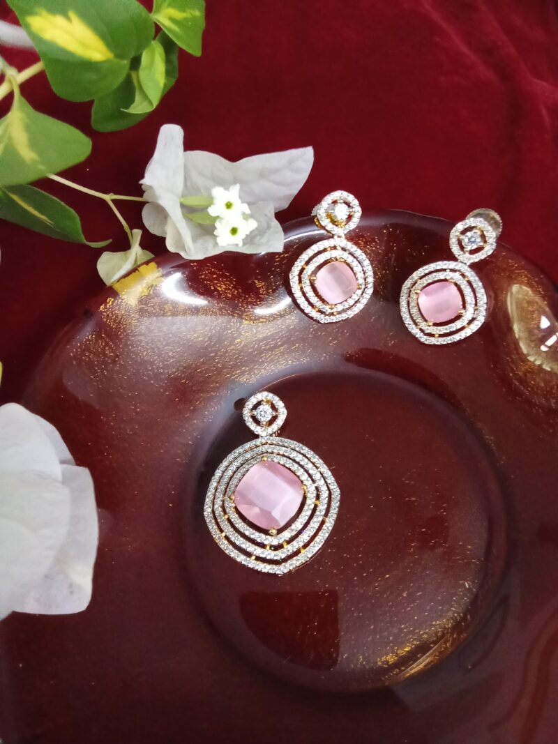 Baby Pink  Cats Eye Stone with White Zercon Studded Locket Set -(SOLD)