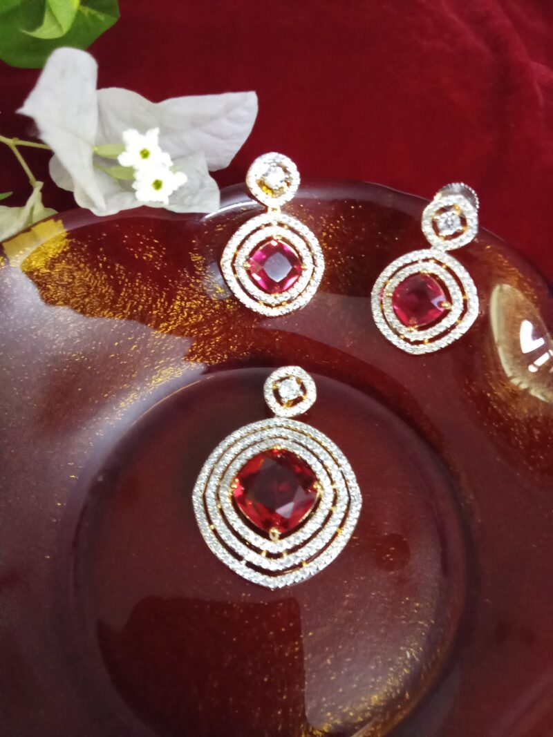Ruby Red with White Zercon Studded Locket Set