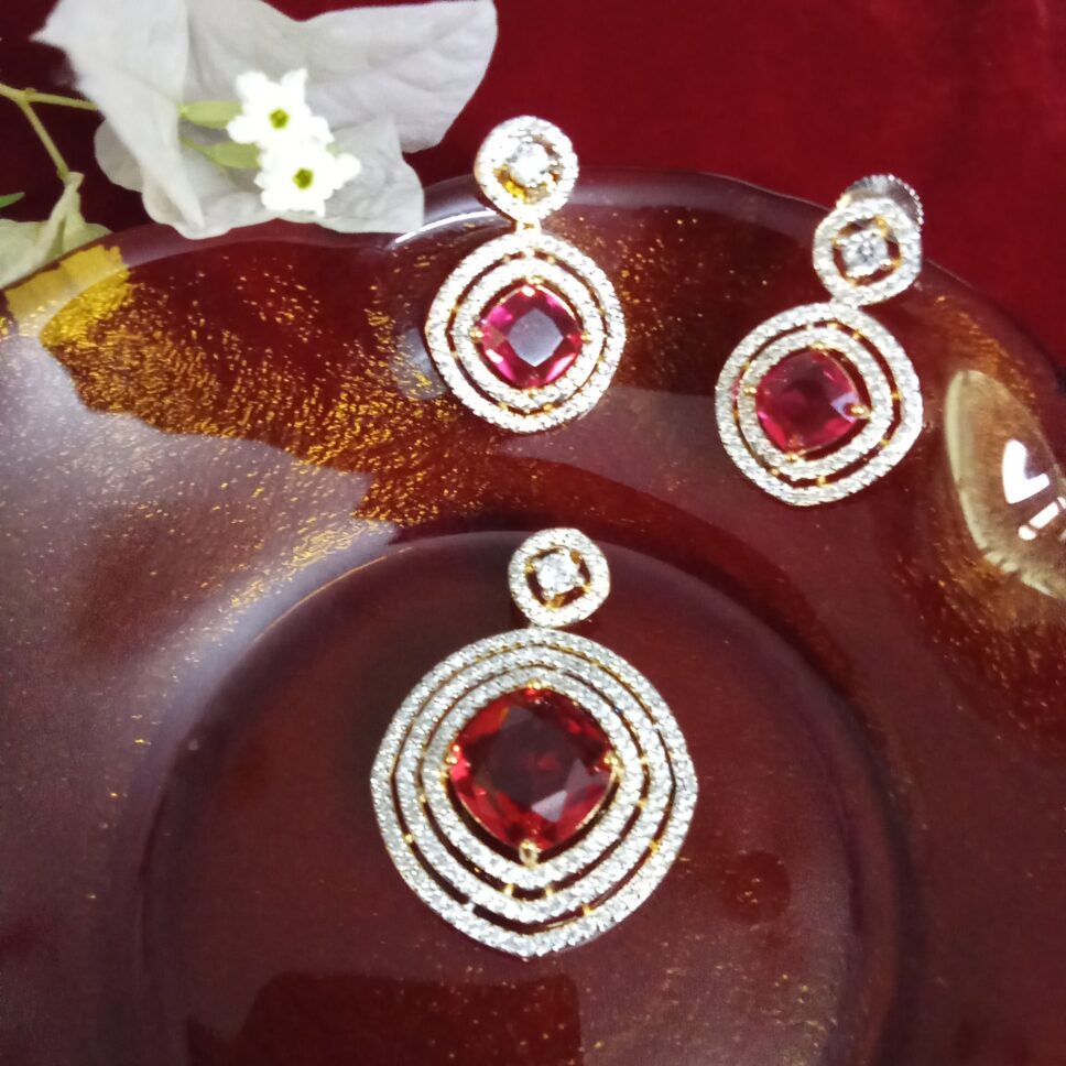 Ruby Red with White Zercon Studded Locket Set