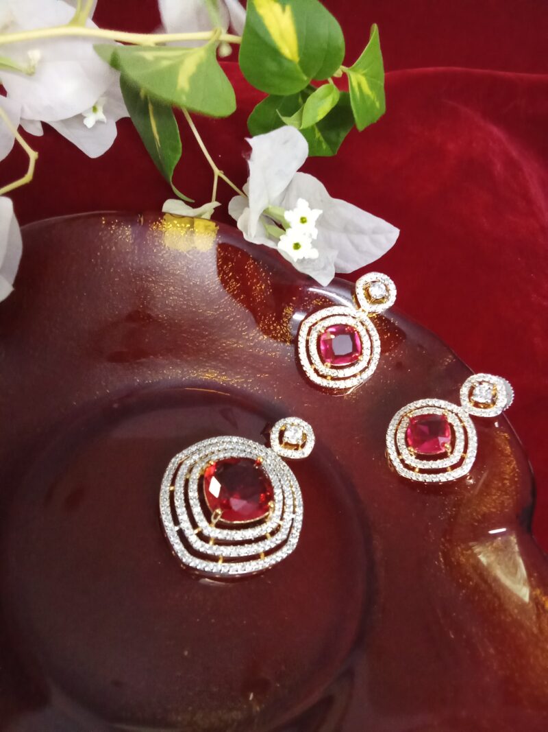Ruby Red with White Zercon Studded Locket Set - Image 2