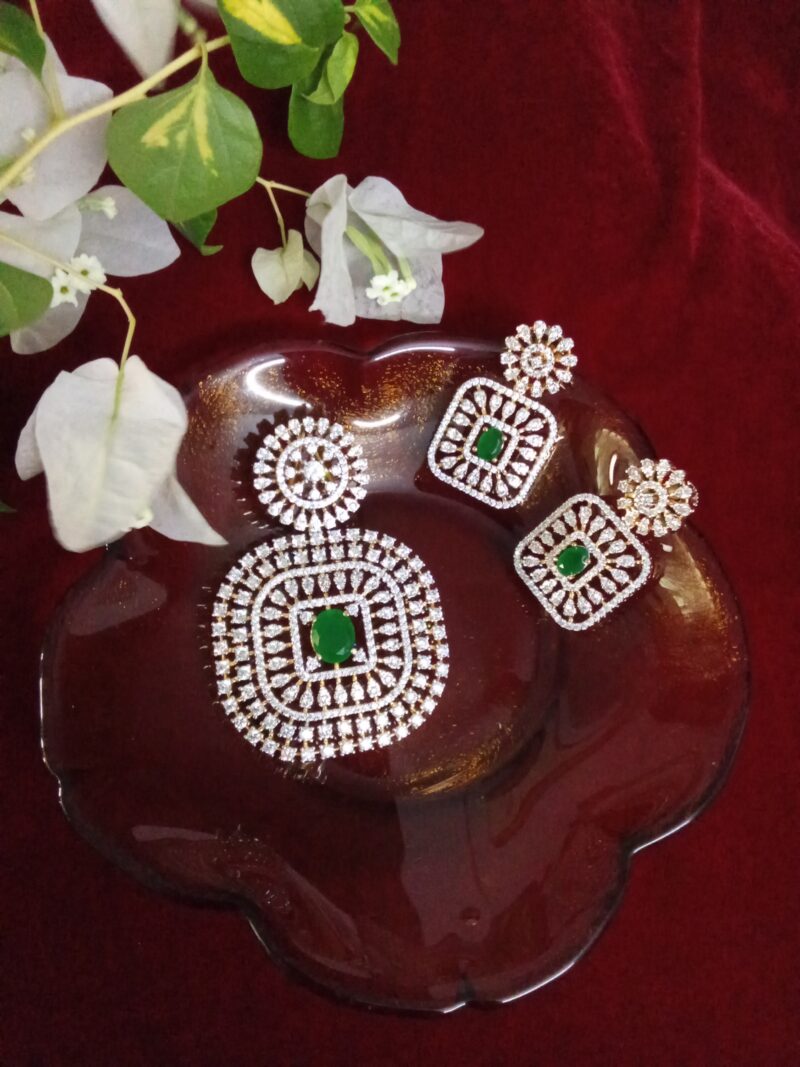 Square Shaped Green with White Zercon Studded Locket Set - Image 3