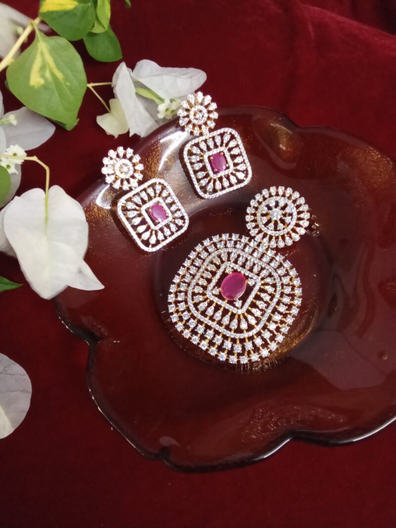 Square Shaped Pink with White Zercon Studded Locket Set