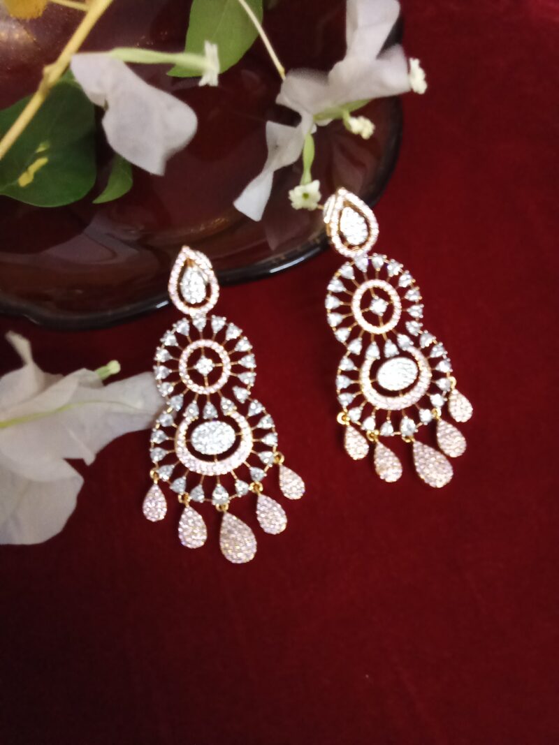 Honey Color and White Zercon Studded Long Ear Drops - Image 3