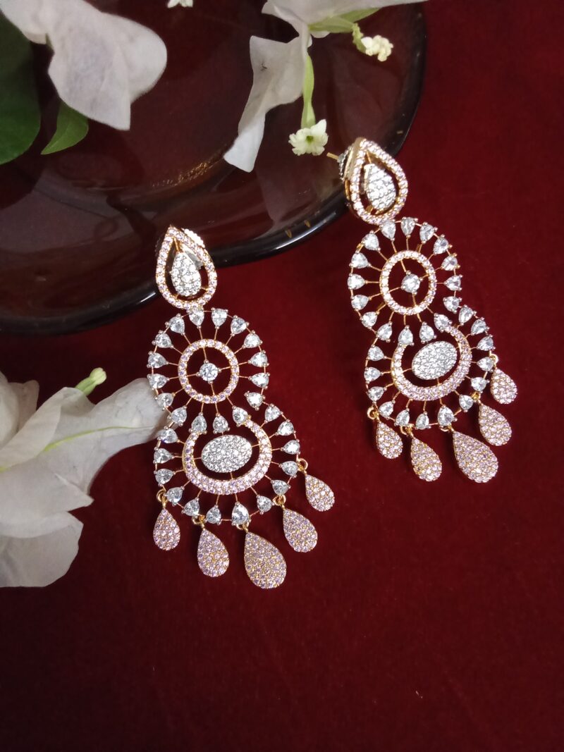 Honey Color and White Zercon Studded Long Ear Drops