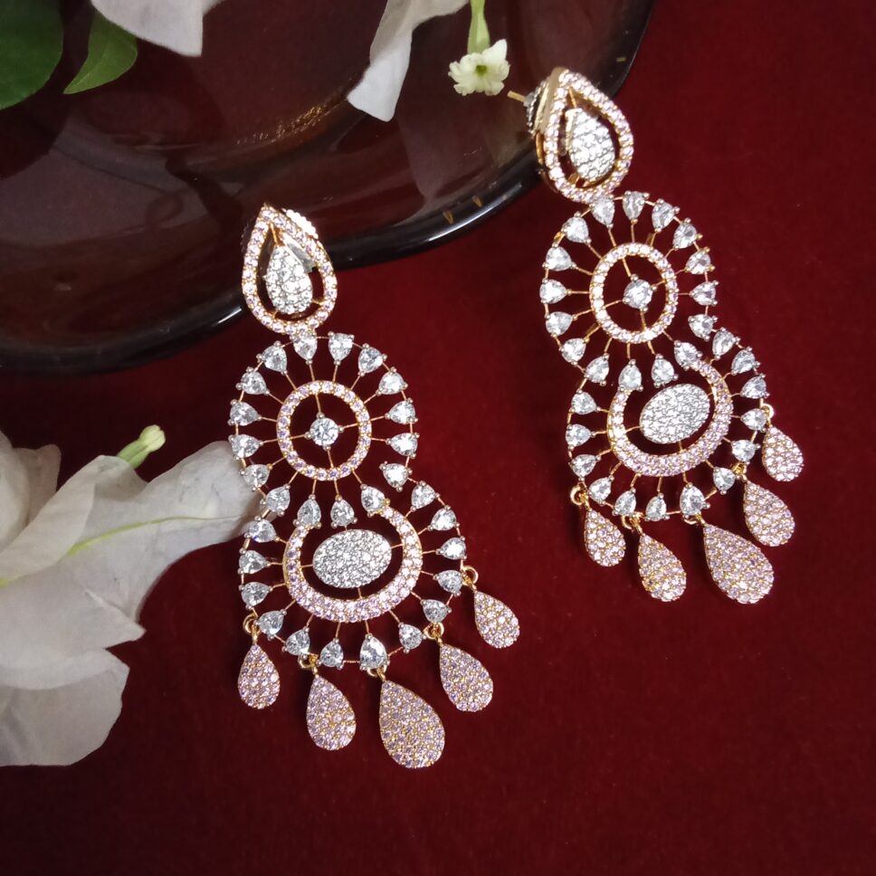 Honey Color and White Zercon Studded Long Ear Drops