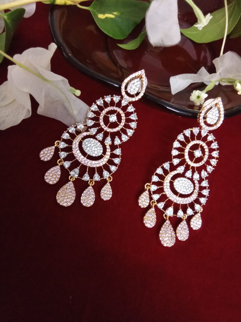 Honey Color and White Zercon Studded Long Ear Drops - Image 2