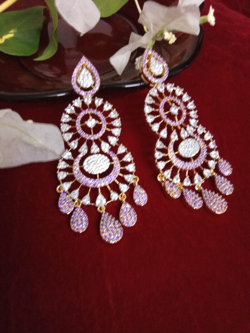 Lavender and White Zercon Studded Long Ear Drops  -(SOLD)