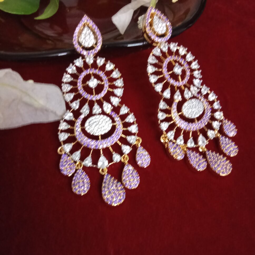 Lavender and White Zercon Studded Long Ear Drops  -(SOLD)