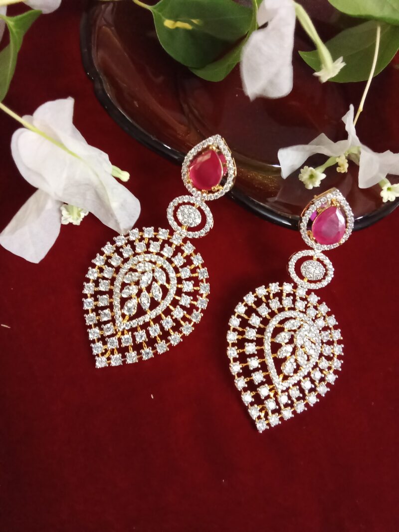Rani Pink Rain Drop Shaped Long Stone Studded Earring