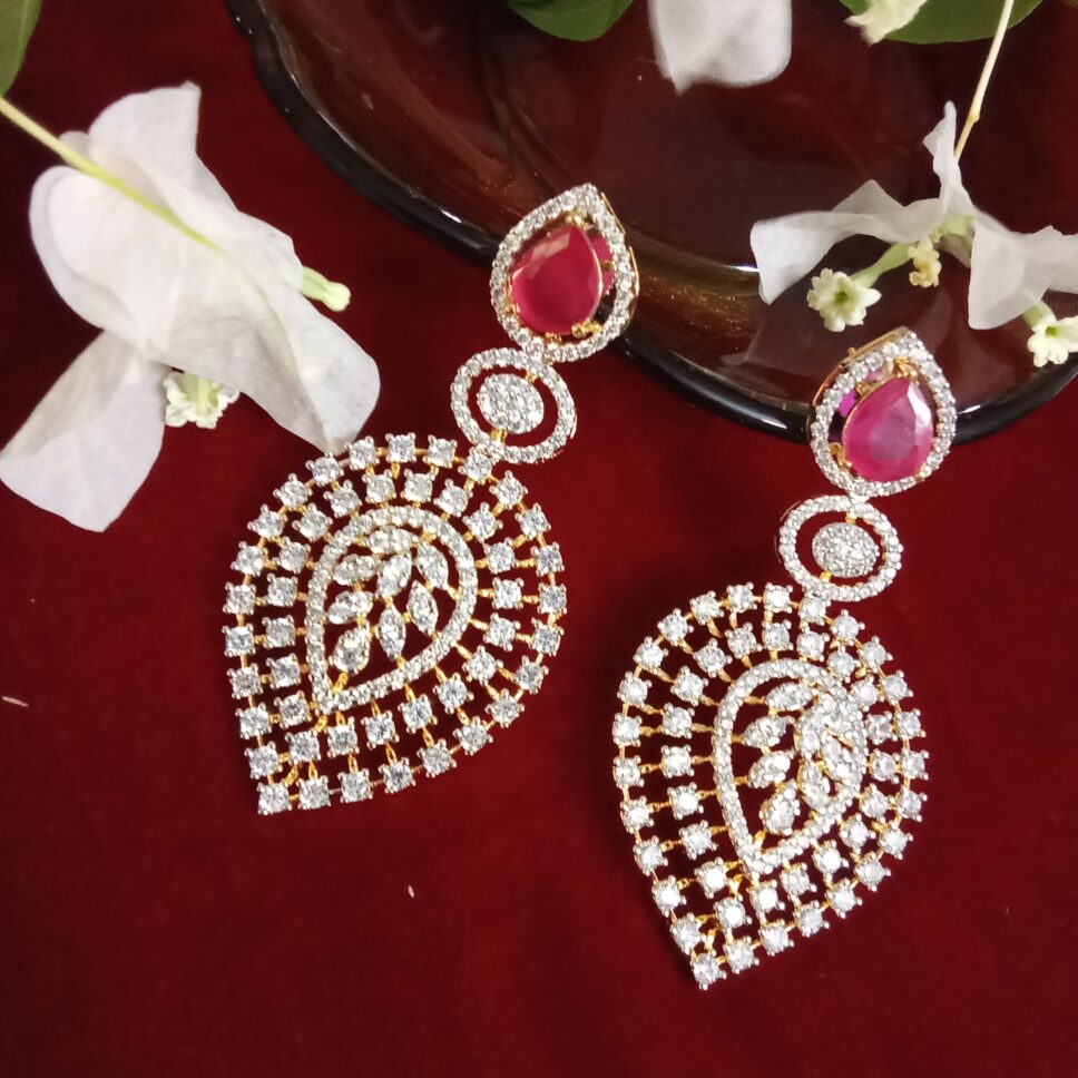 Rani Pink Rain Drop Shaped Long Stone Studded Earring