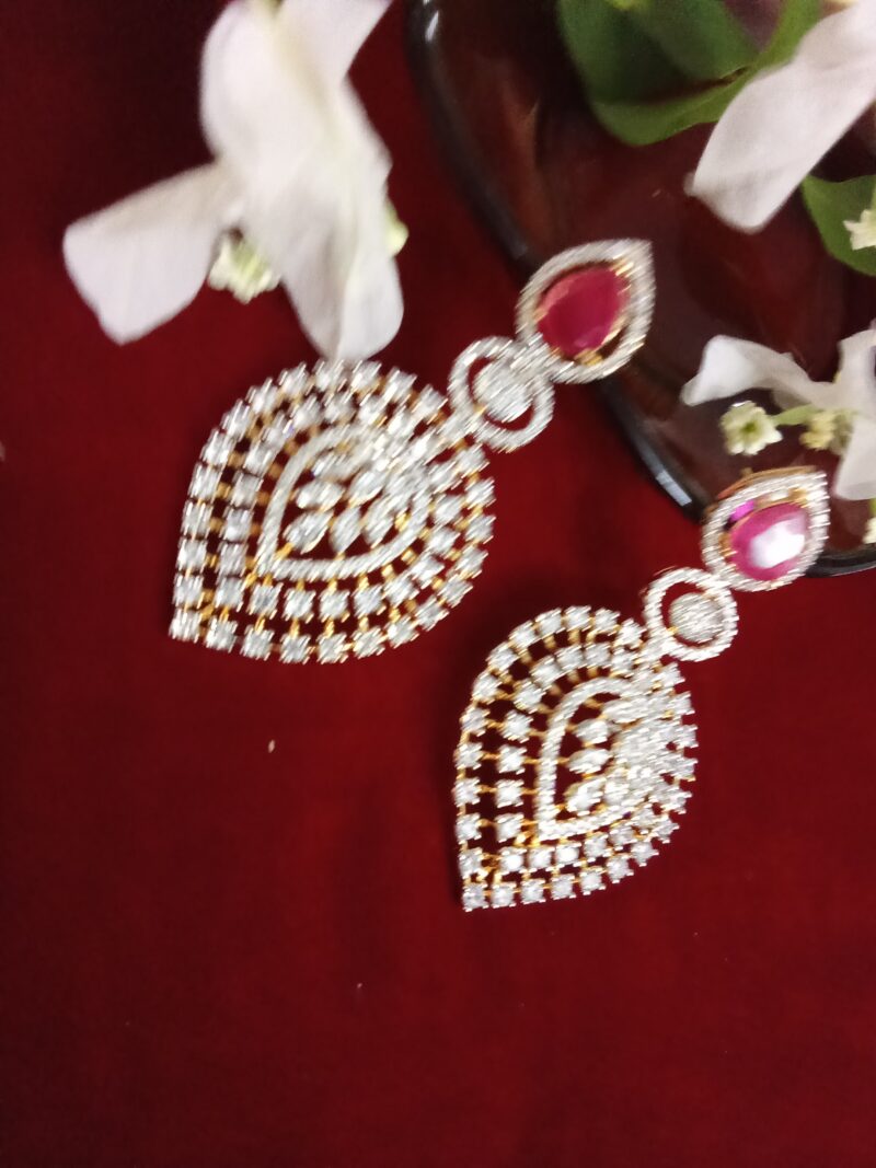 Rani Pink Rain Drop Shaped Long Stone Studded Earring - Image 4
