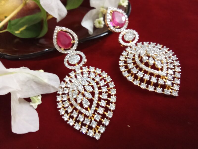 Rani Pink Rain Drop Shaped Long Stone Studded Earring - Image 3