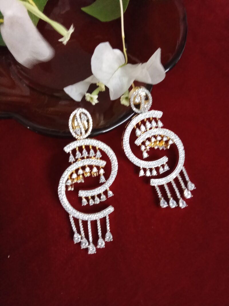 White Zercon Studded Long Trendy Ear Drops