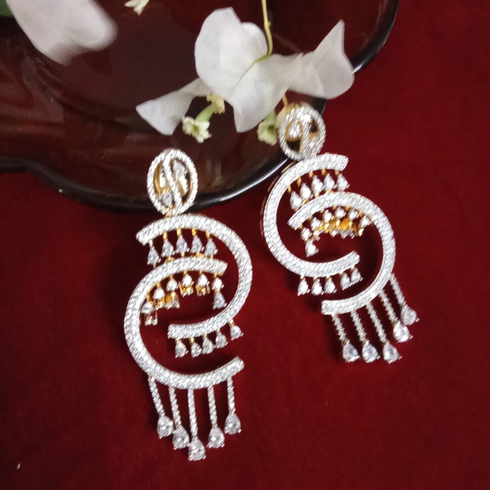 White Zercon Studded Long Trendy Ear Drops