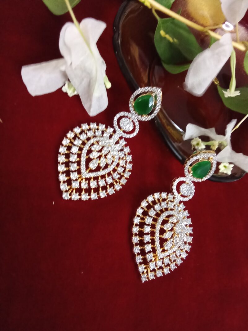 Dark Green Rain Drop Shaped Long Stone Studded Earring