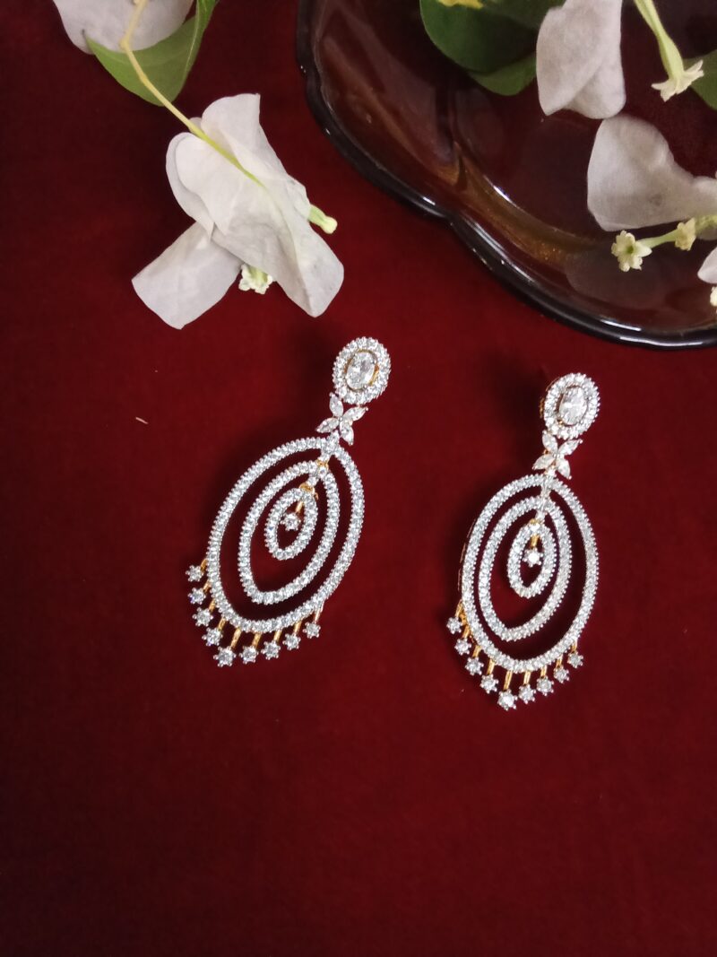 Oval Shape Zercon Studded Long Earrings - Image 2
