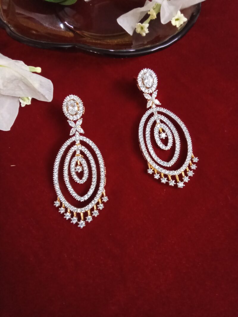 Oval Shape Zercon Studded Long Earrings