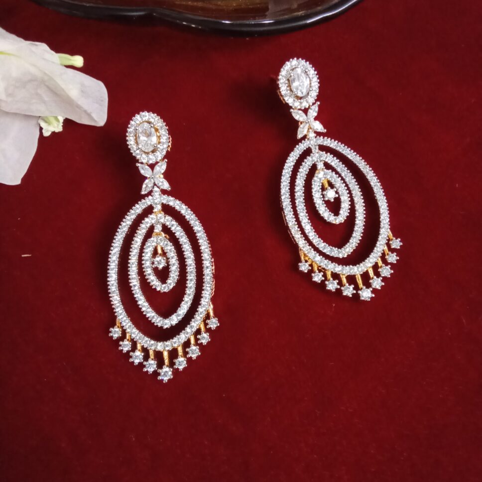 Oval Shape Zercon Studded Long Earrings