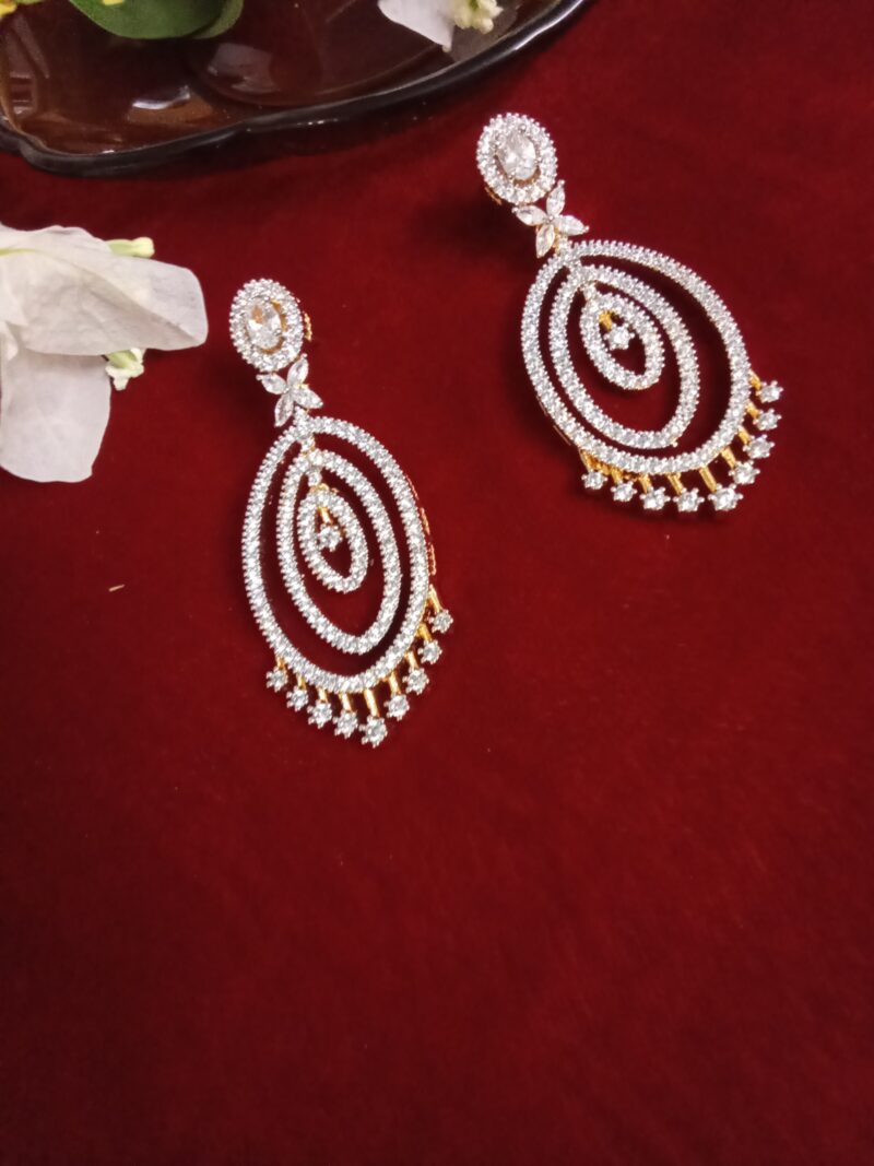 Oval Shape Zercon Studded Long Earrings - Image 4