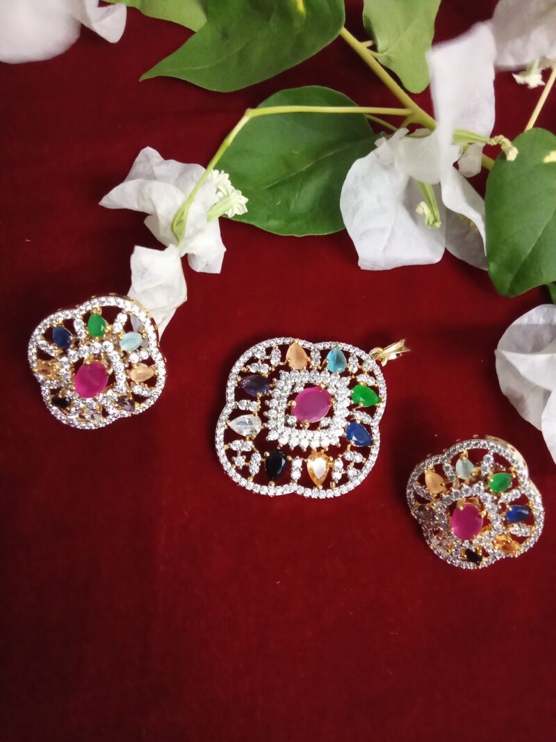 Multi Color Stone Studded Locket Set  -(SOLD) - Image 2