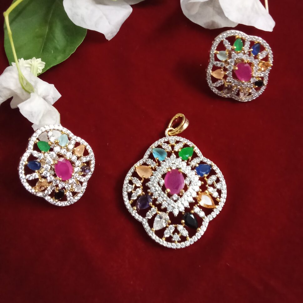 Multi Color Stone Studded Locket Set  -(SOLD)