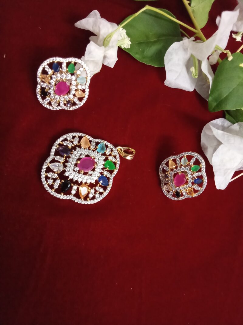 Multi Color Stone Studded Locket Set  -(SOLD) - Image 4