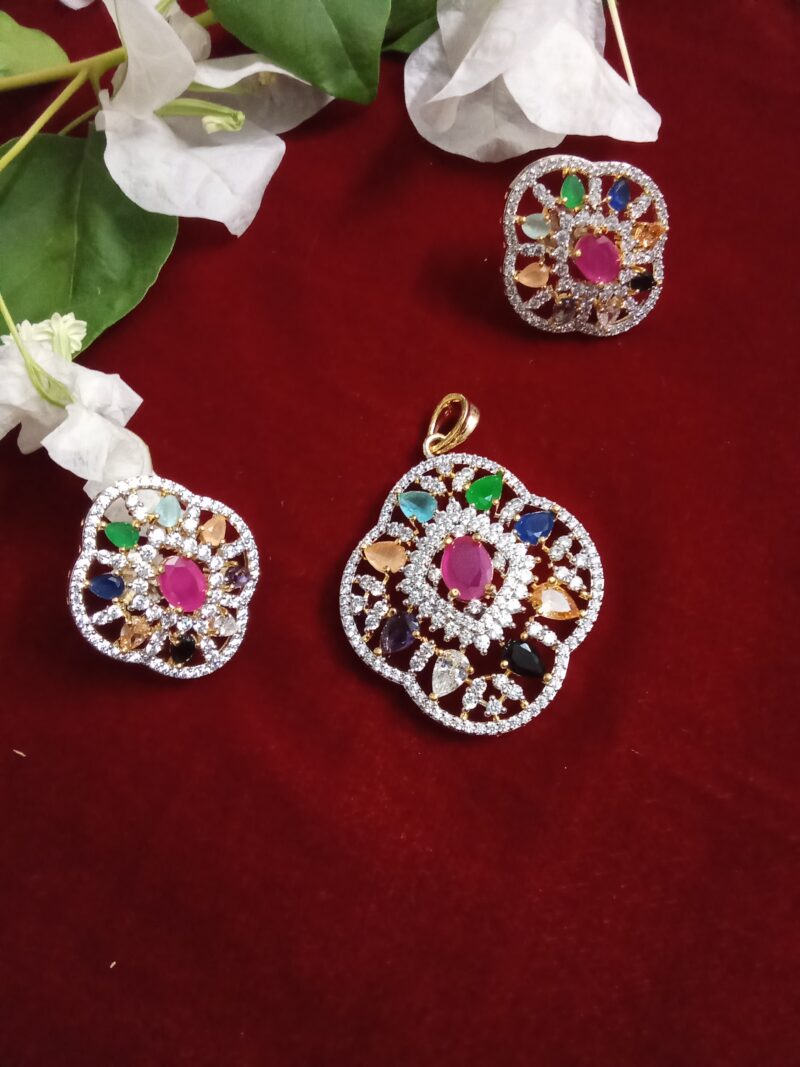 Multi Color Stone Studded Locket Set  -(SOLD) - Image 3