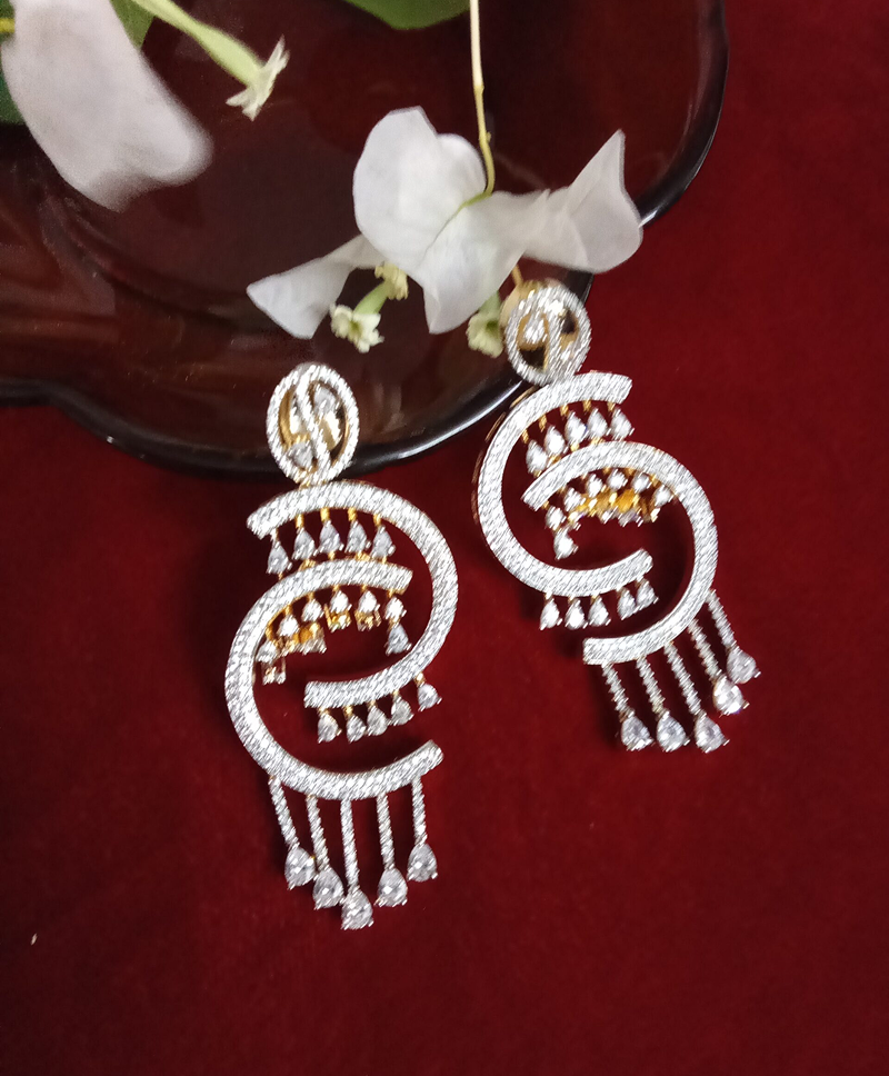 White Zercon Studded Long Trendy Ear Drops