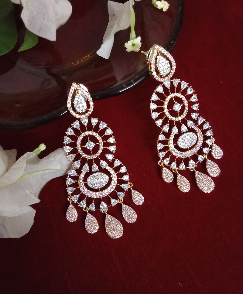 Honey Color and White Zercon Studded Long Ear Drops