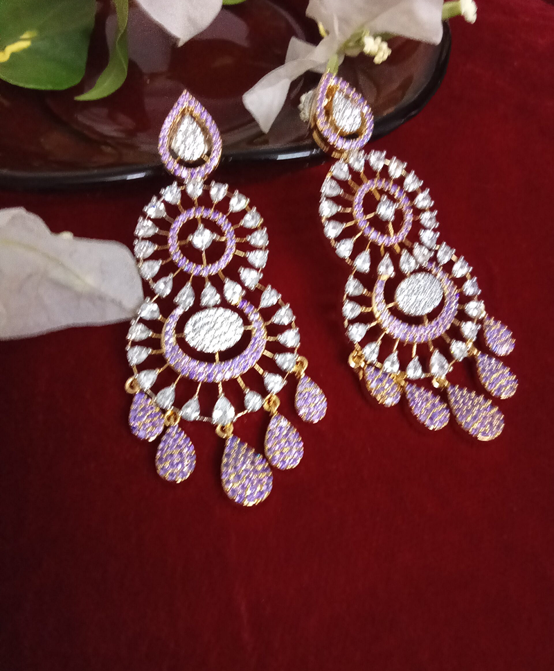 Lavender and White Zercon Studded Long Ear Drops  -(SOLD)
