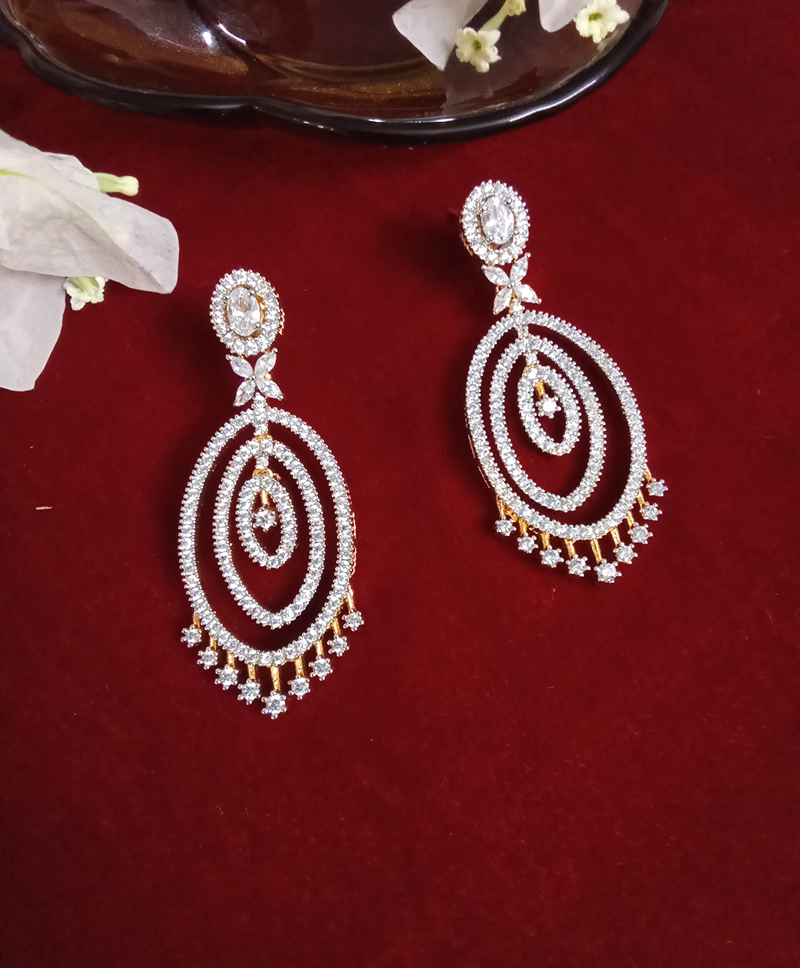 Oval Shape Zercon Studded Long Earrings (SOLD)
