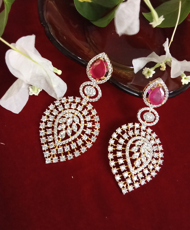 Rani Pink Rain Drop Shaped Long Stone Studded Earring