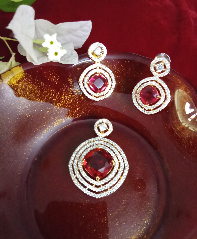 Ruby Red with White Zercon Studded Locket Set (SOLD)